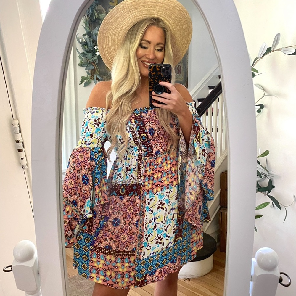 Multi color off the shoulder dress